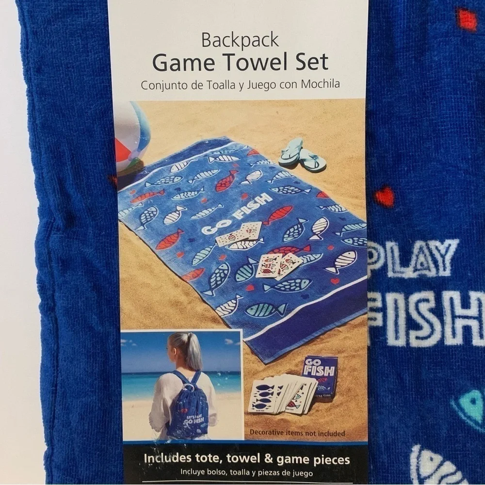 NWT. Mainstays Go Fish Game Backpack Towel Set